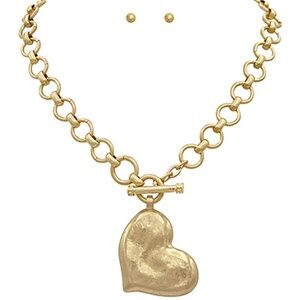 Textured Heart Necklace Set